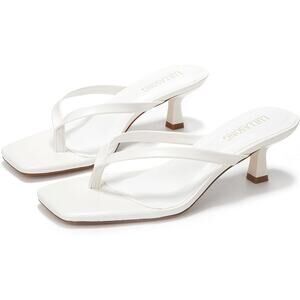 Lullasong Womens Size 6.5 White 2.5" Kitten Heel Open Round Toe Slide On Shoes